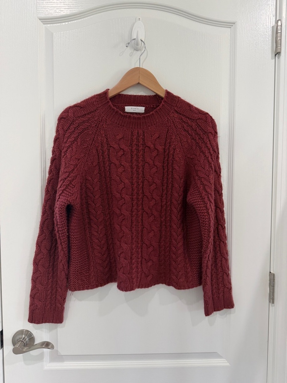 Elodie Cable Knit Crewneck Sweater in Wine size small